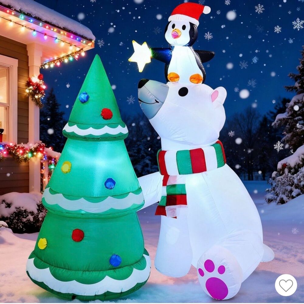 6 ft Christmas Polar Bear and inTree Inflatable Xmas Tree Inflatable LEDs